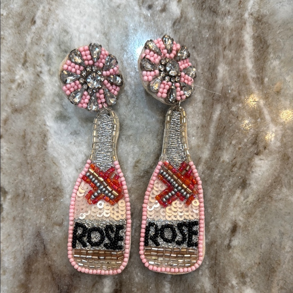 Beaded Rosé Bottle Earrings